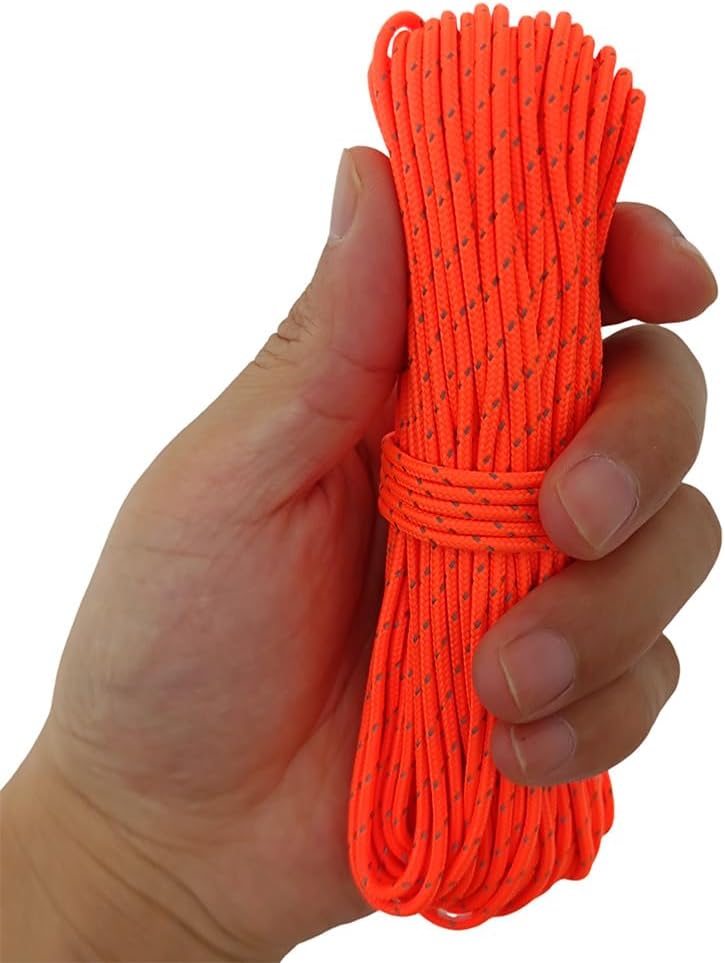 Legnowit 2mm Fluorescent Reflective Guyline Camping Paracord, Ultralight Thin Cord Rope for Tarp Rain Fly Tent Camping, 65 Feet -Orange - Image 2